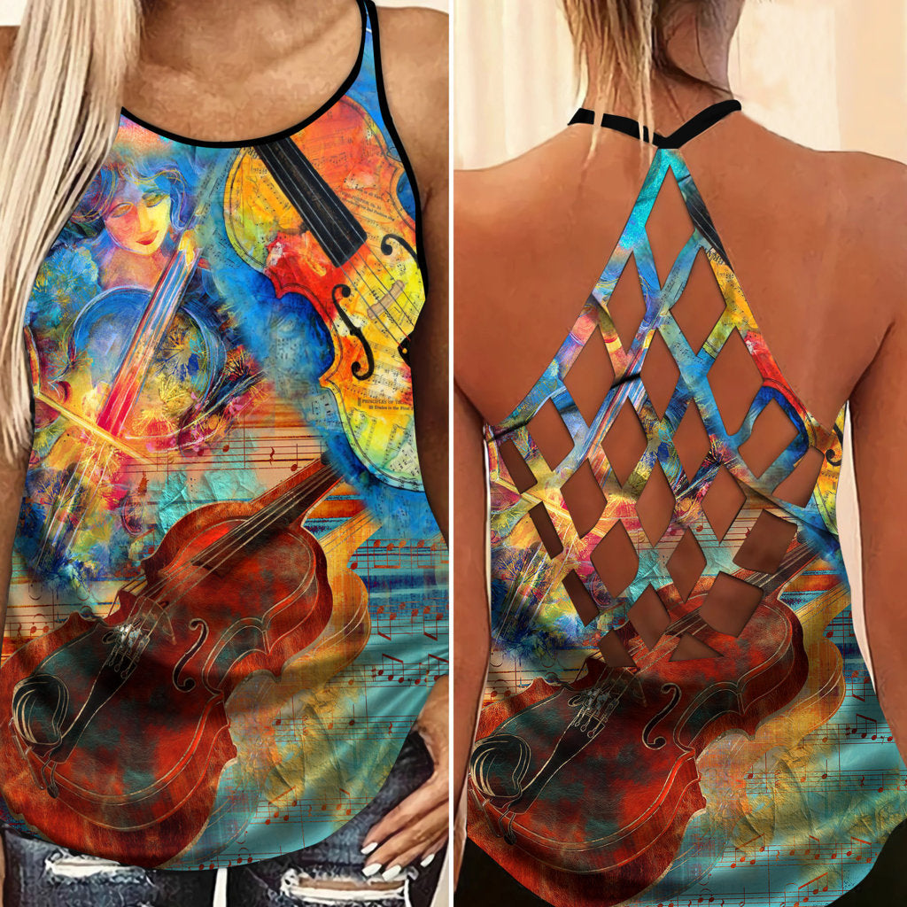 Violin Love And Life Hollow Tank Top For Music Lovers And Everyday Outfits
