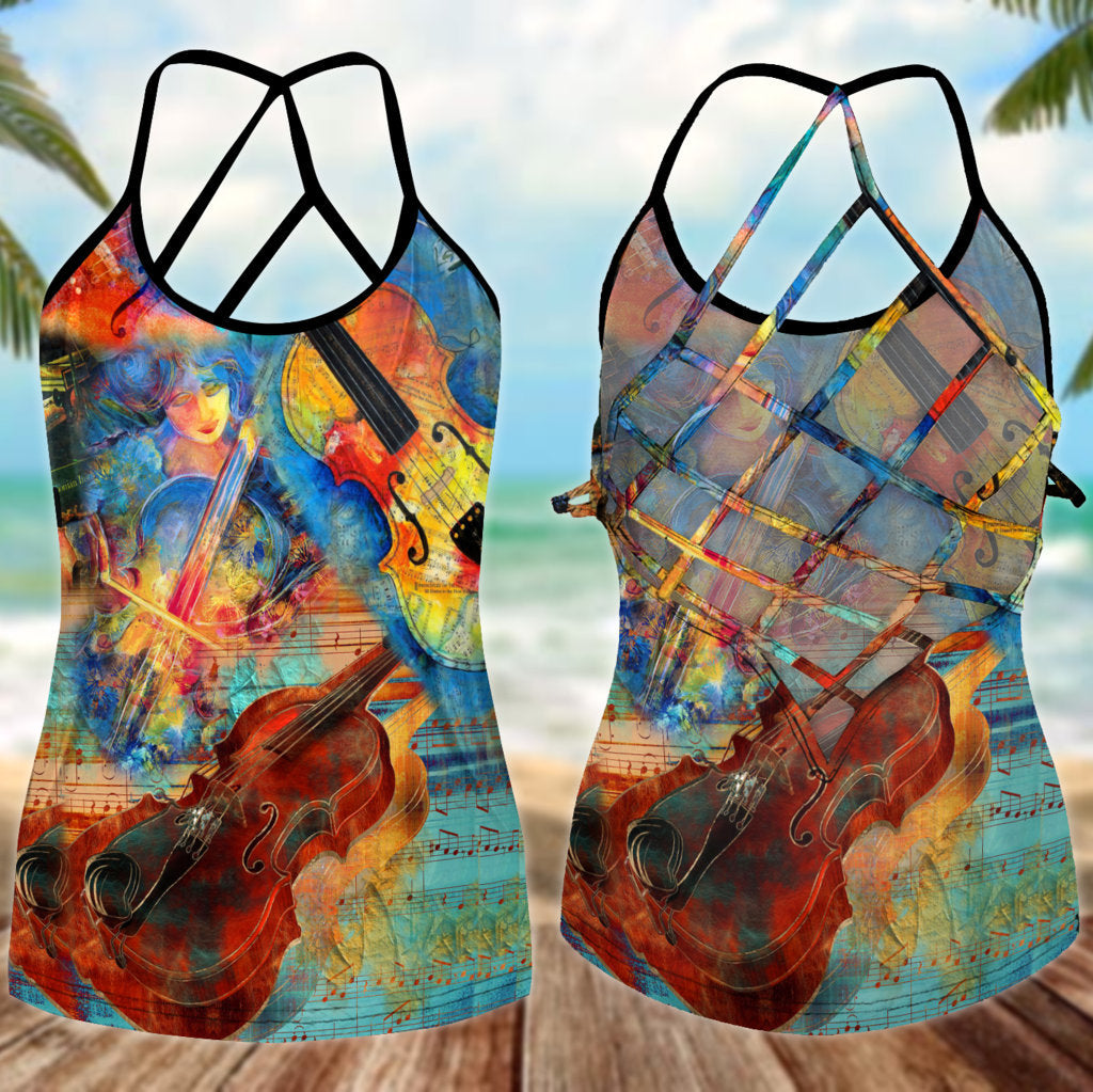 Violin Love And Life Hollow Tank Top For Music Lovers And Everyday Outfits