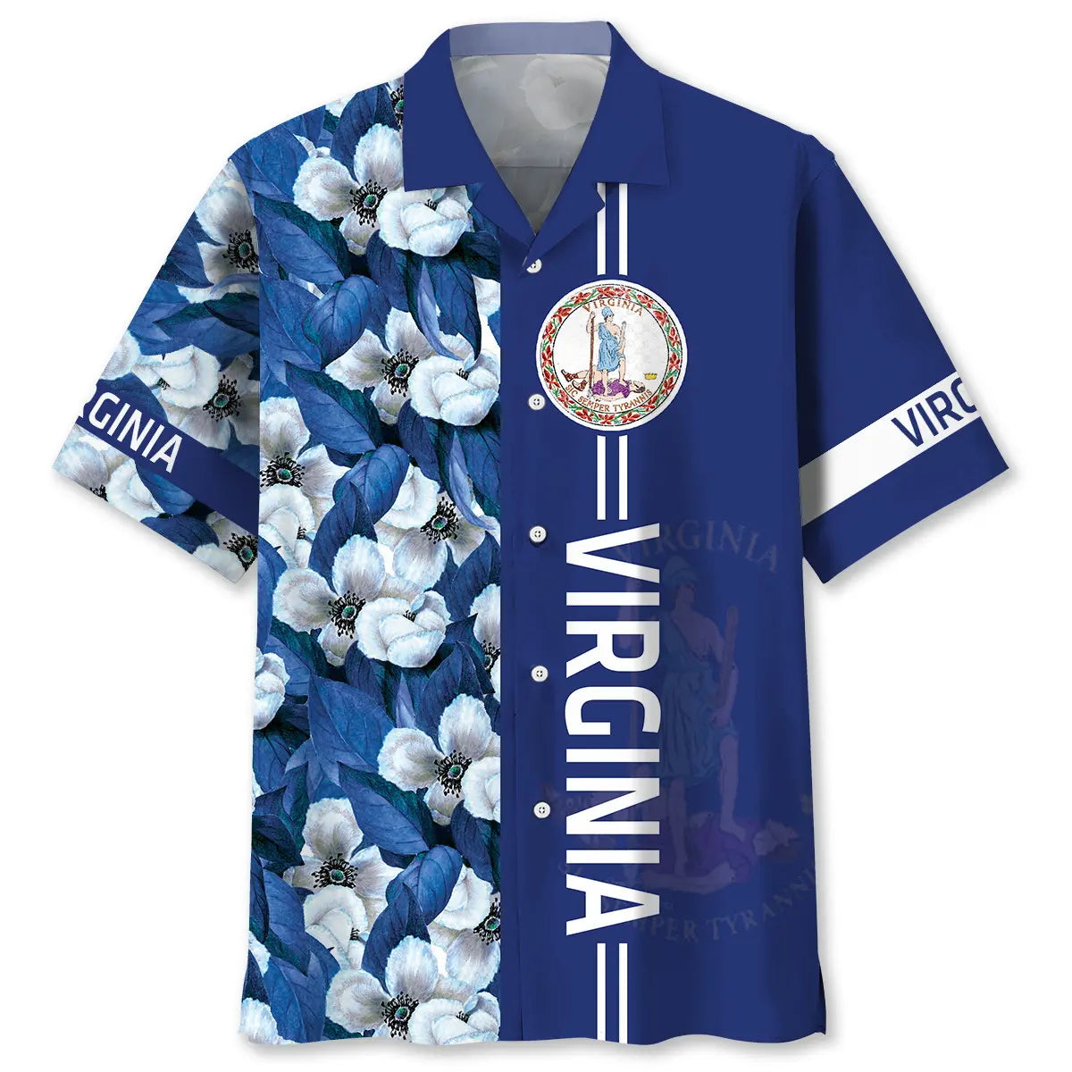 Floral Virginia Proud Hawaiian Shirt For Resort Trips, Coastal Parties, And Warm Weather Style