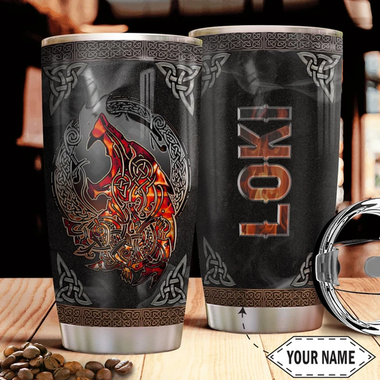 Viking Wolf Fire Personalized 20 Oz Tumbler For Coffee Travel And Daily Drinks
