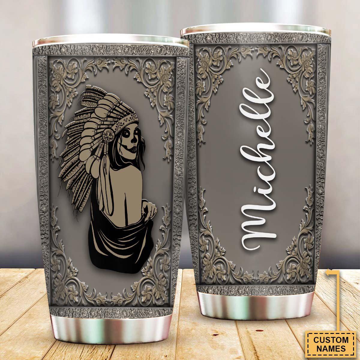 Native Girl Skull Personalized 20 Oz Tumbler For Coffee Travel And Daily Drinks