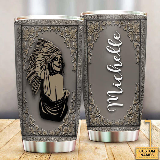 Native Girl Skull Personalized 20 Oz Tumbler For Coffee Travel And Daily Drinks