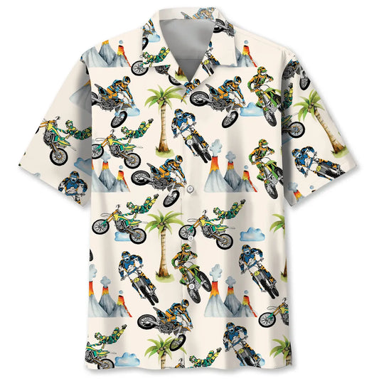Volcano Motocross Hawaiian Shirt For Island Vacations, Resort Wear, And Relaxed Seasonal Style