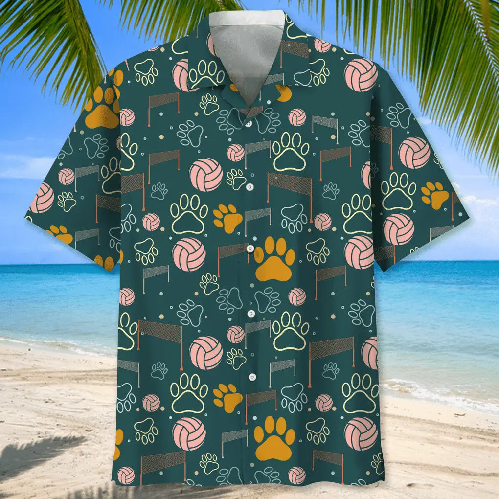 Volleyball Dog Hawaiian Shirt For Summer Vacation, Beach Travel, And Casual Wear