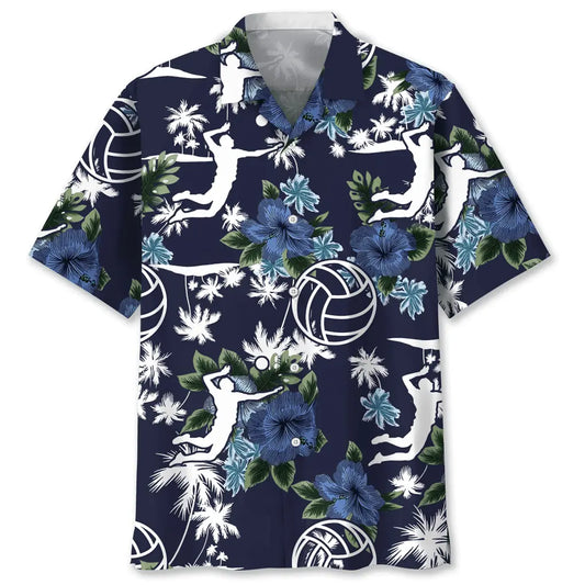 Volleyball Blue Nature Hawaiian Shirt For Resort Trips, Coastal Parties, And Warm Weather Style