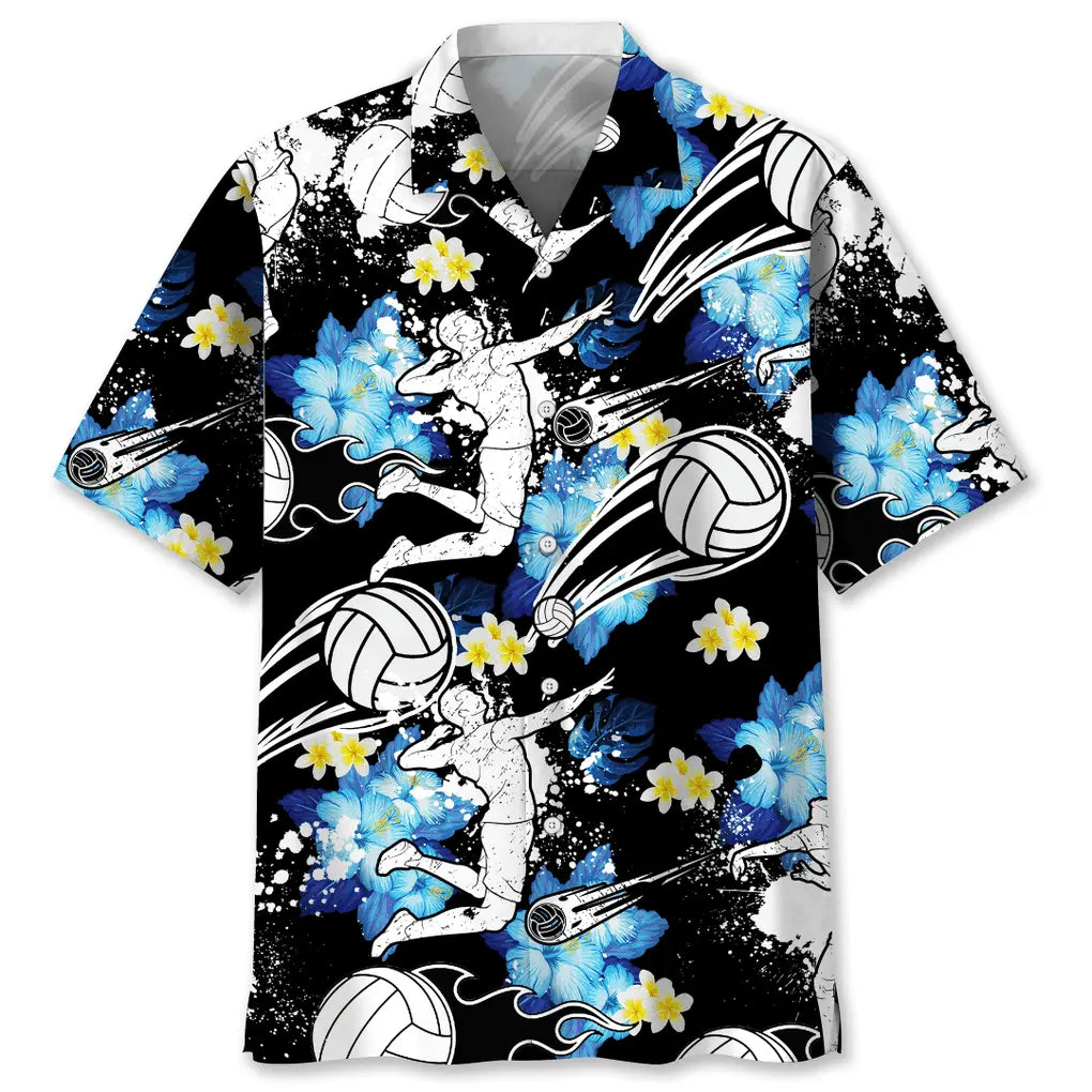 Volleyball Blue Nature Hawaiian Shirt For Summer Vacation, Beach Travel, And Casual Wear