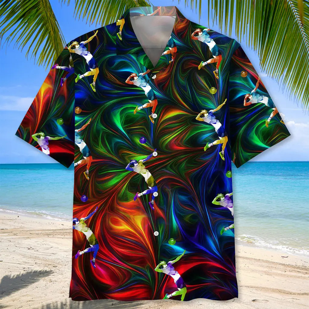 Colorful Volleyball Hawaiian Shirt For Coastal Travel, Casual Events, And Comfortable Summer Wear