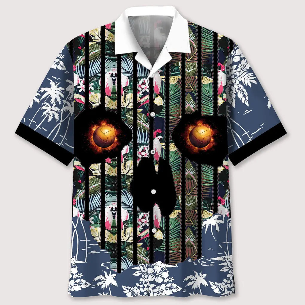 Floral Volleyball Skull Hawaiian Shirt For Creative Adventures, Beach Travel, And Bold Warm Weather Wear
