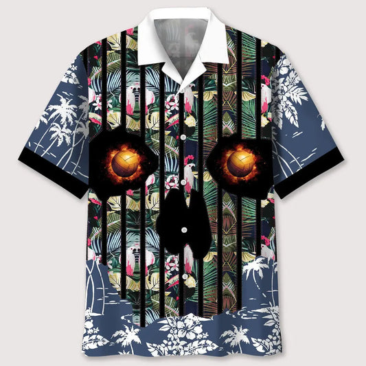 Floral Volleyball Skull Hawaiian Shirt For Creative Adventures, Beach Travel, And Bold Warm Weather Wear