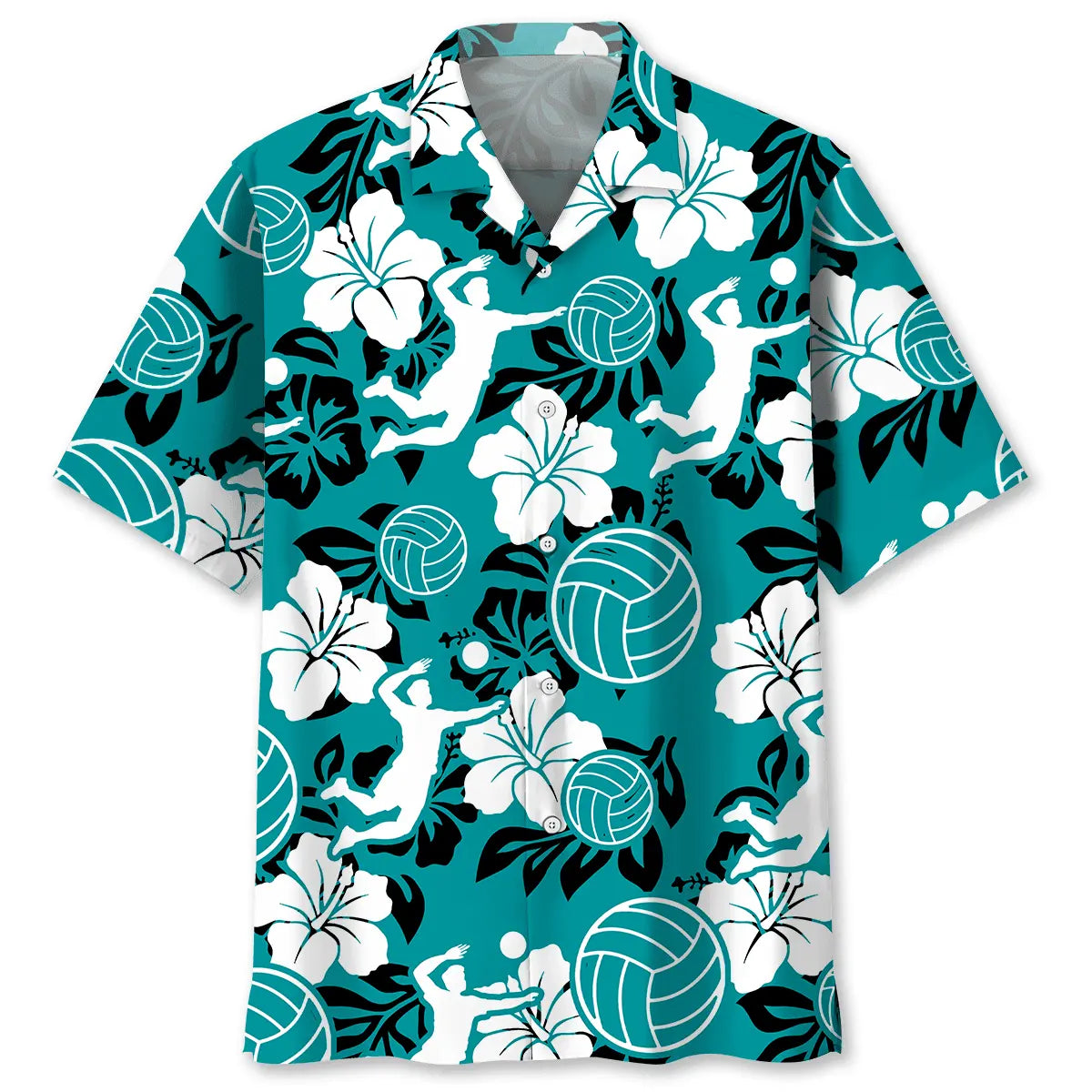 Volleyball Hibiscus Blue Hawaiian Shirt For Coastal Travel, Casual Events, And Comfortable Summer Wear