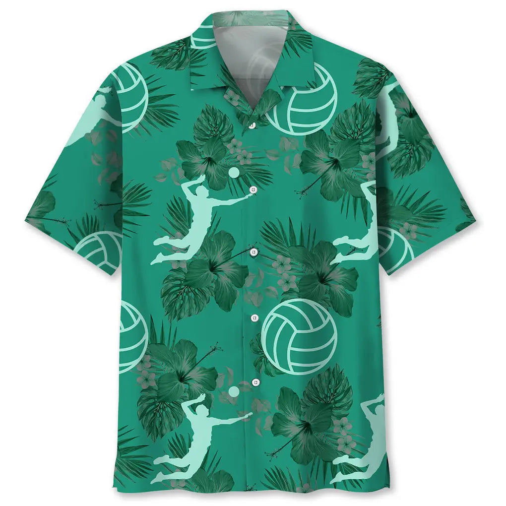Volleyball Kelly Green Hawaiian Shirt For Island Vacations, Resort Wear, And Relaxed Seasonal Style