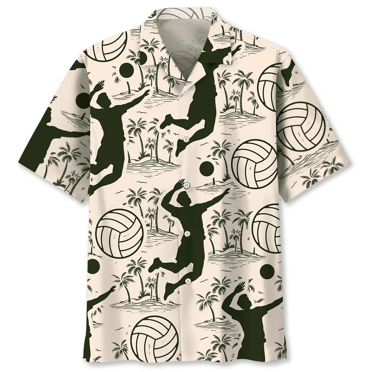 Volleyball Palm Tree Hawaiian Shirt For Tropical Holidays, Resort Trips, And Relaxed Coastal Style