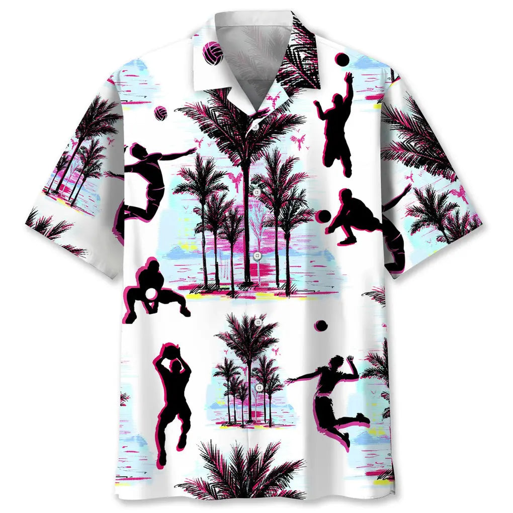 Volleyball Palm Trees Hawaiian Shirt For Tropical Holidays, Outdoor Gatherings, And Everyday Comfort