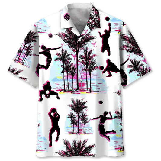 Volleyball Palm Trees Hawaiian Shirt For Tropical Holidays, Outdoor Gatherings, And Everyday Comfort