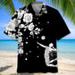 Volleyball Rose Black White Hawaiian Shirt For Summer Vacation, Beach Travel, And Casual Wear