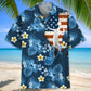 American Tropical Summer Volleyball Blue Hawaiian Shirt For Summer Celebrations, Resort Days, And Relaxed Everyday Wear