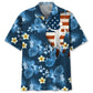 American Tropical Summer Volleyball Blue Hawaiian Shirt For Summer Celebrations, Resort Days, And Relaxed Everyday Wear