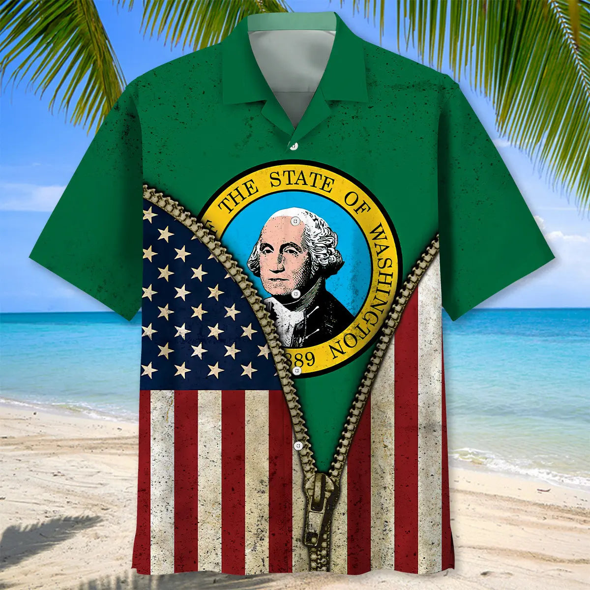 Washington Heritage Flag Hawaiian Shirt For Beach Days, Summer Outings, And Thoughtful Gift Giving