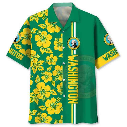 Washington Heritage Hawaiian Shirt For Summer Vacation, Beach Travel, And Casual Wear