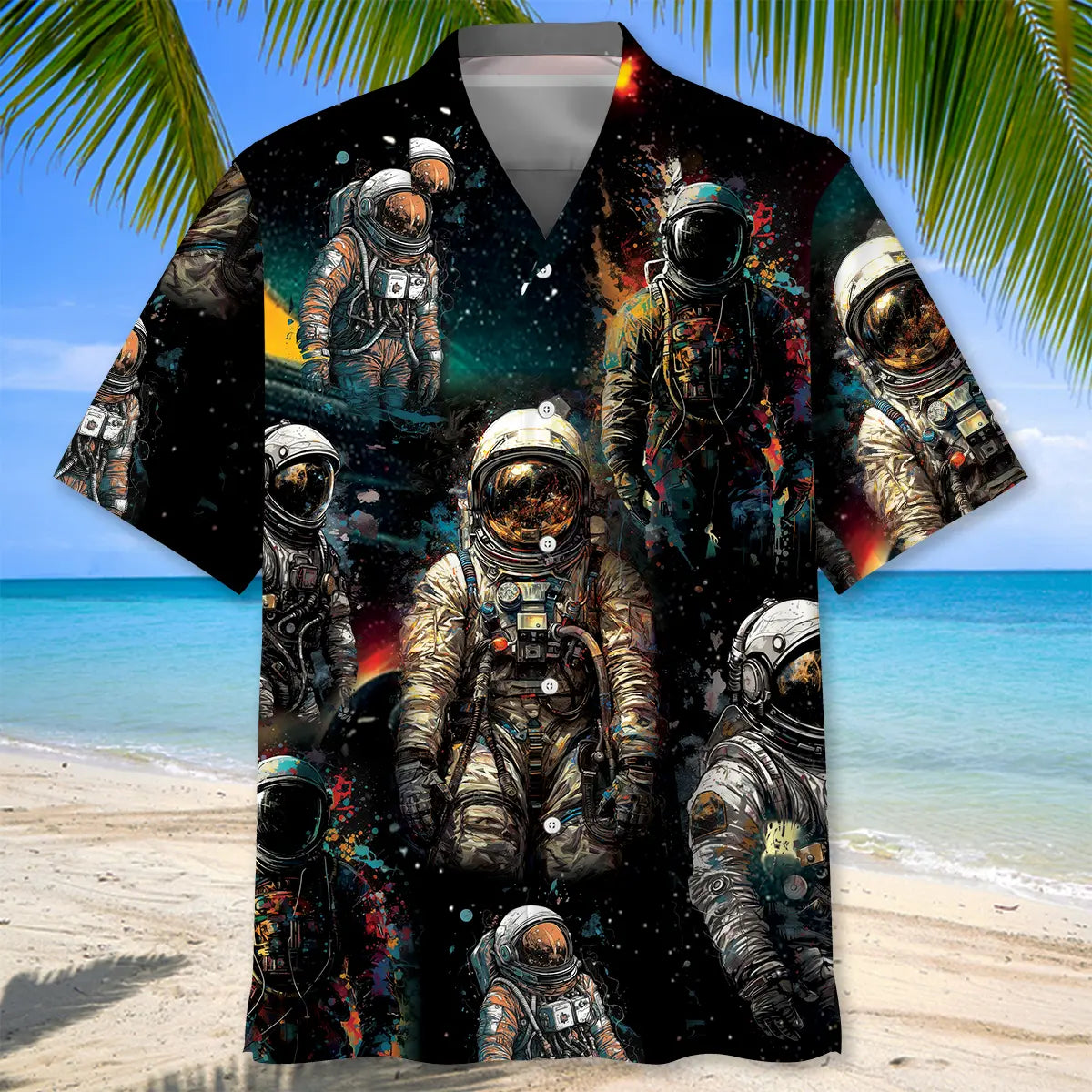 Colorful Water Astronaut Hawaiian Shirt For Tropical Holidays, Outdoor Gatherings, And Everyday Comfort