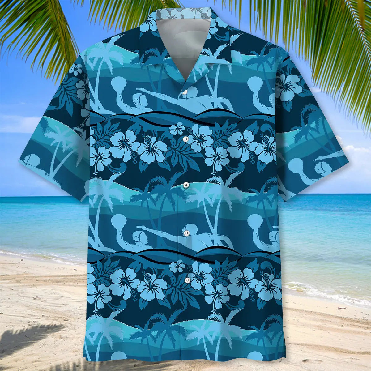 Water Polo Tropical Hibiscus Hawaiian Shirt For Resort Escape, Poolside Gathering, And Coastal Casual Wear