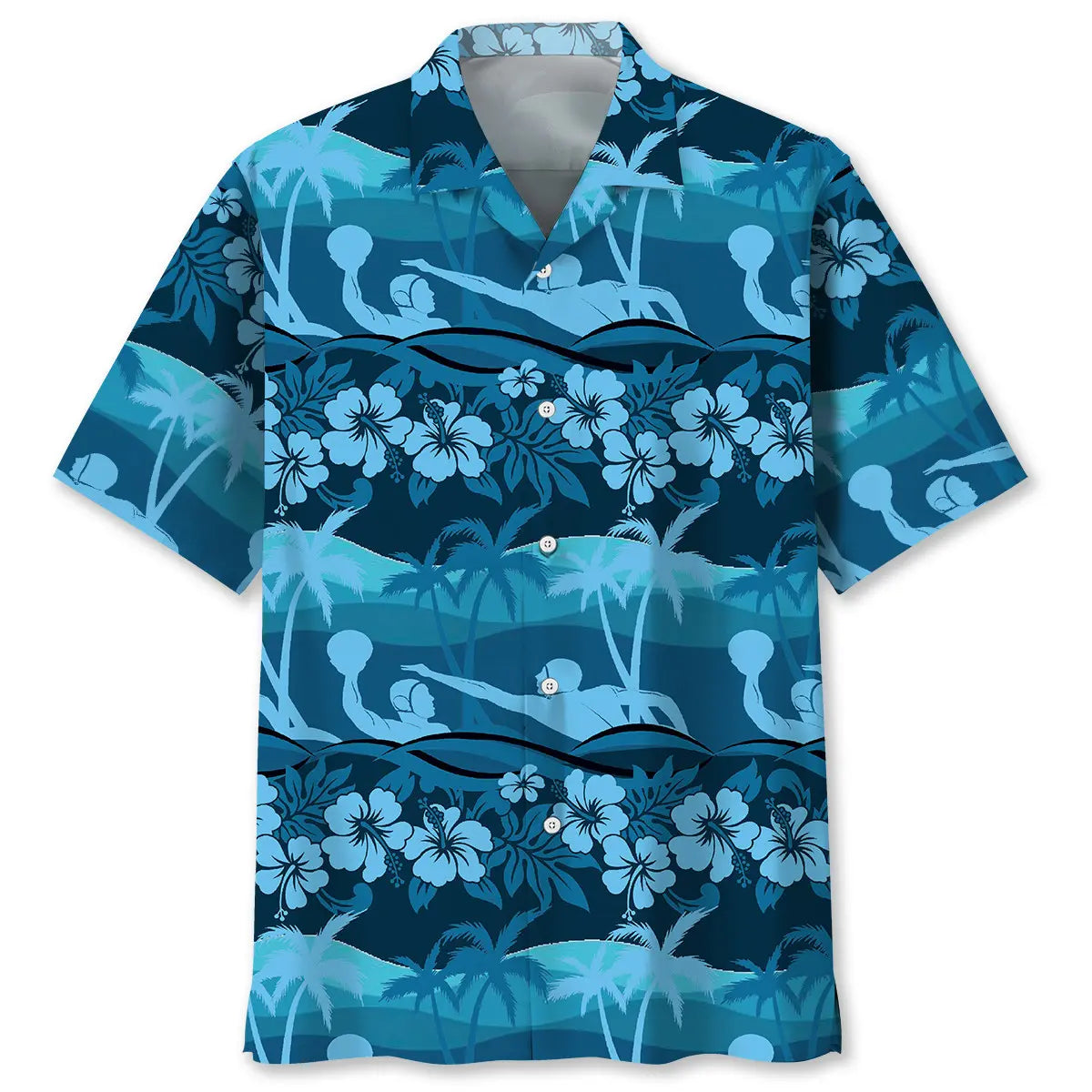 Water Polo Tropical Hibiscus Hawaiian Shirt For Warm Weather Outing And Relaxed Resort Style