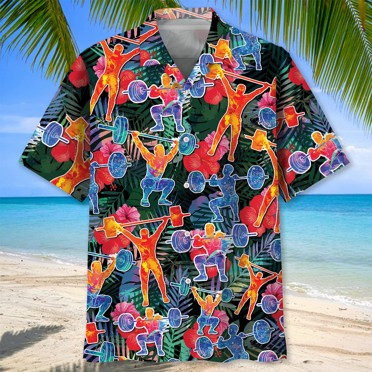 Tropical Weight Lifting Hawaiian Shirt For Coastal Travel, Casual Events, And Comfortable Summer Wear
