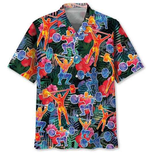 Tropical Weight Lifting Hawaiian Shirt For Coastal Travel, Casual Events, And Comfortable Summer Wear