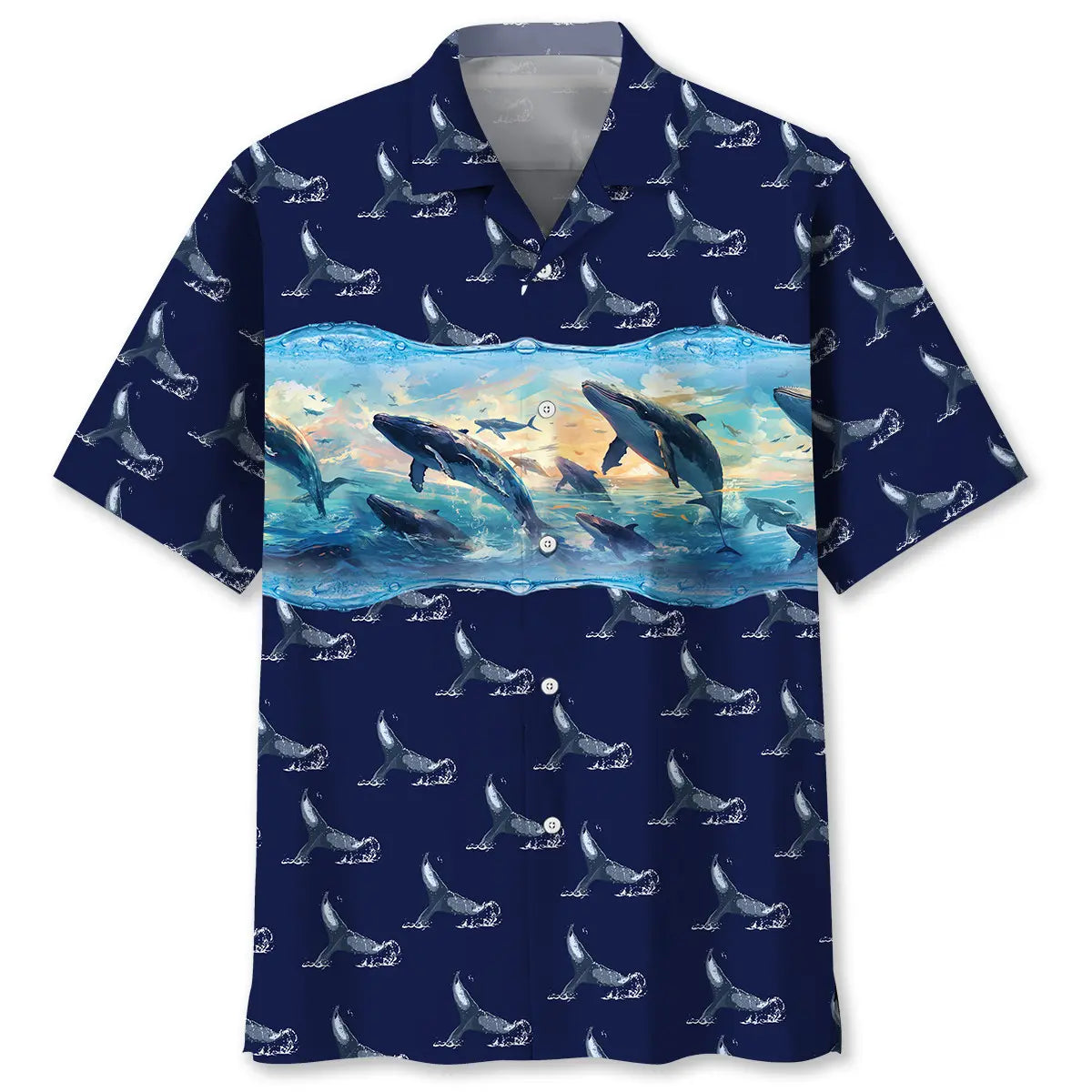 Whale Tail Hawaiian Shirt For Summer Vacation, Beach Travel, And Casual Wear
