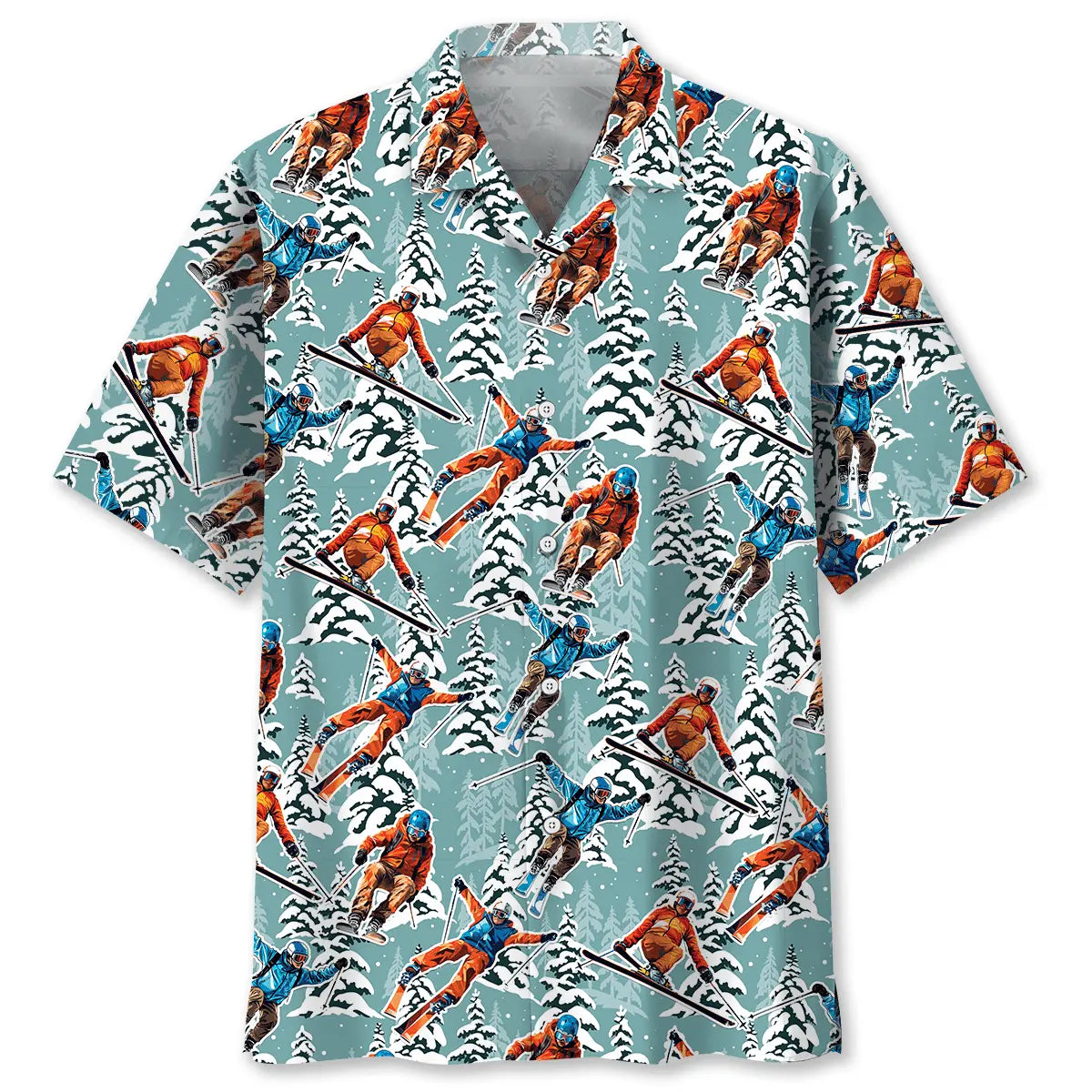 Winter Skiing Hawaiian Shirt For Island Vacations, Resort Wear, And Relaxed Seasonal Style
