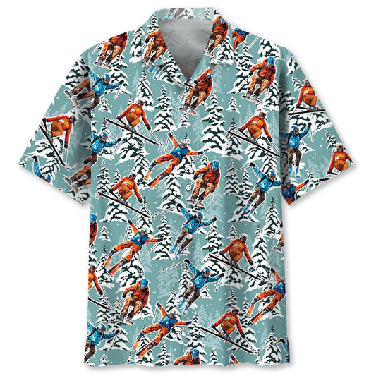 Winter Skiing Hawaiian Shirt For Island Vacations, Resort Wear, And Relaxed Seasonal Style