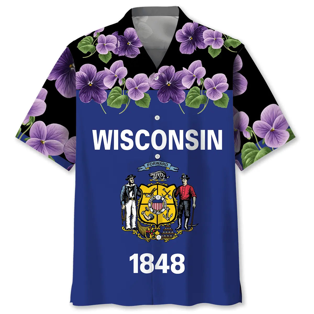 Wisconsin Creative Pattern Hawaiian Shirt For Summer Vacation, Beach Travel, And Casual Wear