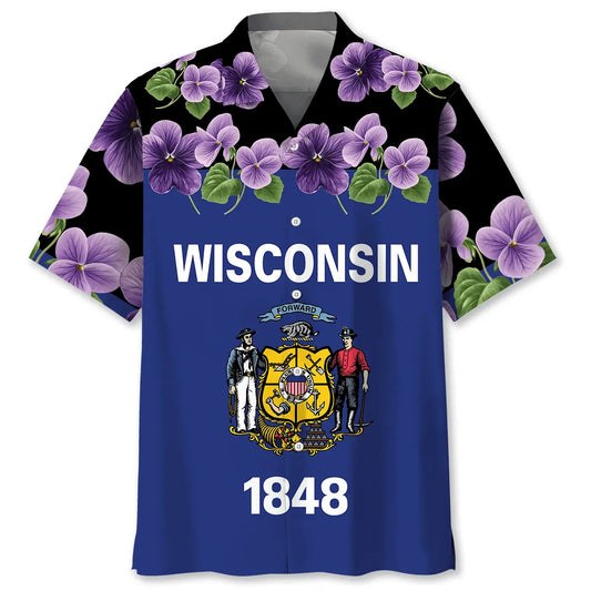 Wisconsin Creative Pattern Hawaiian Shirt For Summer Vacation, Beach Travel, And Casual Wear