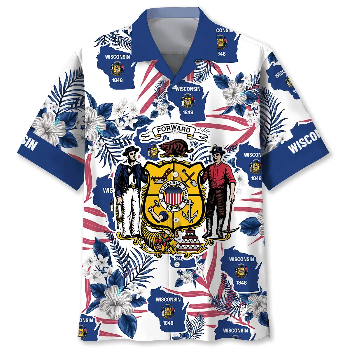 Wisconsin Heritage Hawaiian Shirt For Summer Vacation, Beach Travel, And Casual Wear