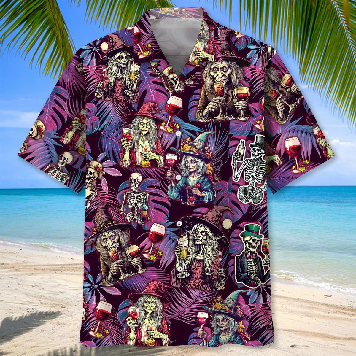 Witch Wine Hawaiian Shirt For Spooky Events, Resort Travel, And Creative Warm Weather Wear