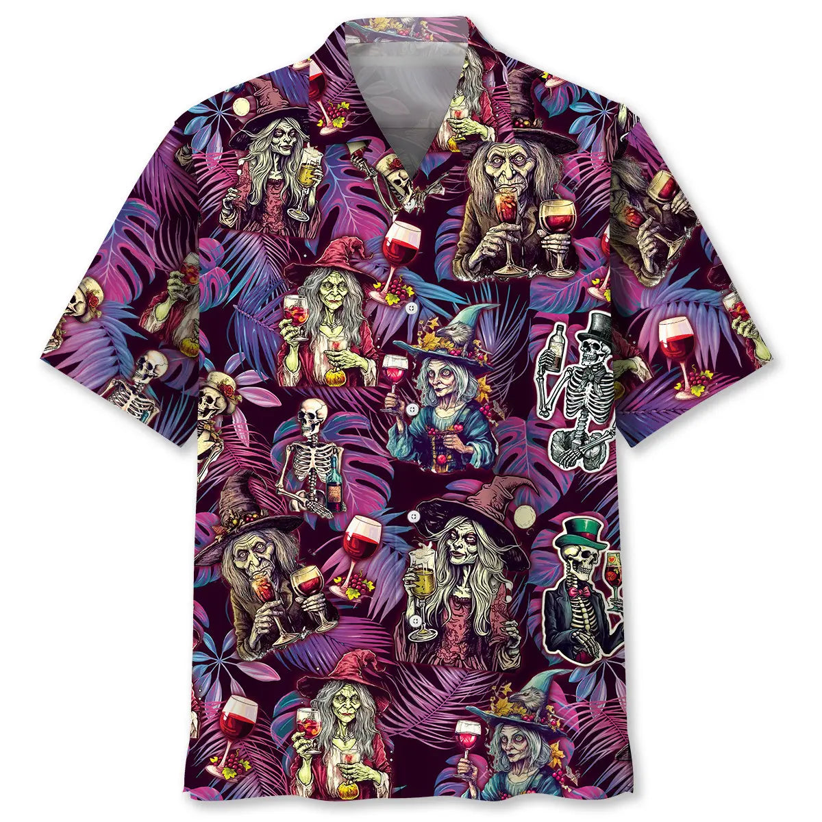 Witch Wine Hawaiian Shirt For Spooky Events, Resort Travel, And Creative Warm Weather Wear