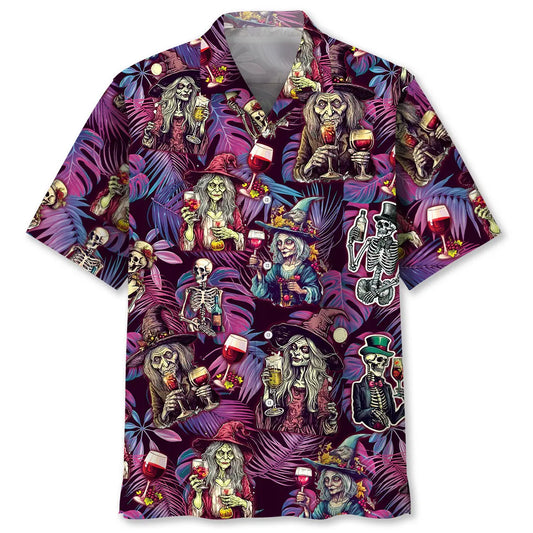 Witch Wine Hawaiian Shirt For Spooky Events, Resort Travel, And Creative Warm Weather Wear