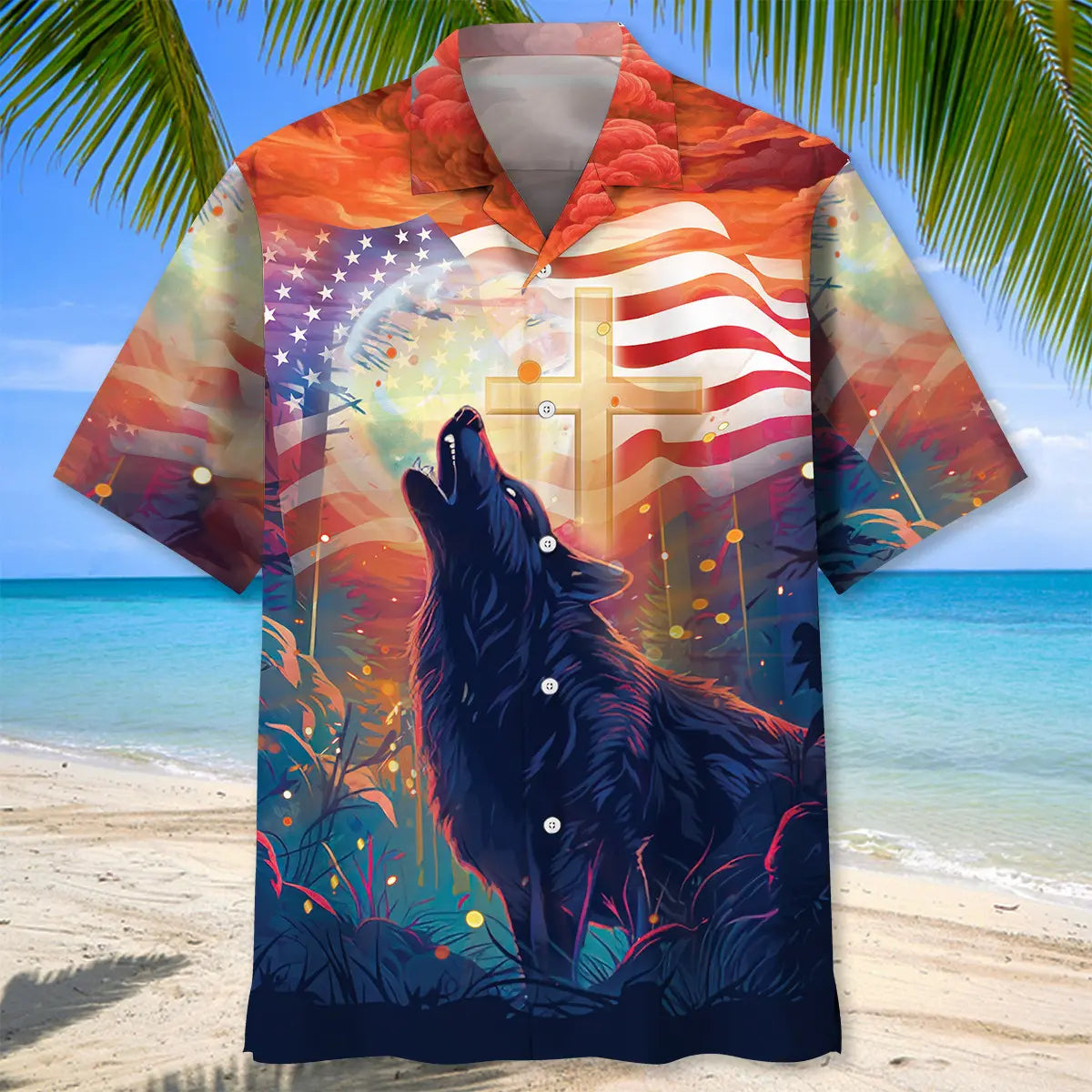 Wolf Cross Hawaiian Shirt For Coastal Travel, Casual Events, And Comfortable Summer Wear