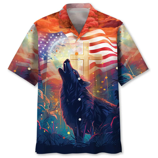 Wolf Cross Hawaiian Shirt For Coastal Travel, Casual Events, And Comfortable Summer Wear