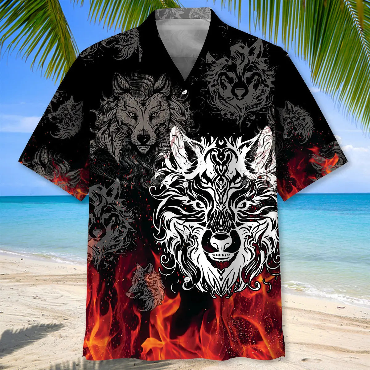 Wolf Fire Hawaiian Shirt For Nature Fans, Resort Trips, And Comfortable Warm Weather Wear