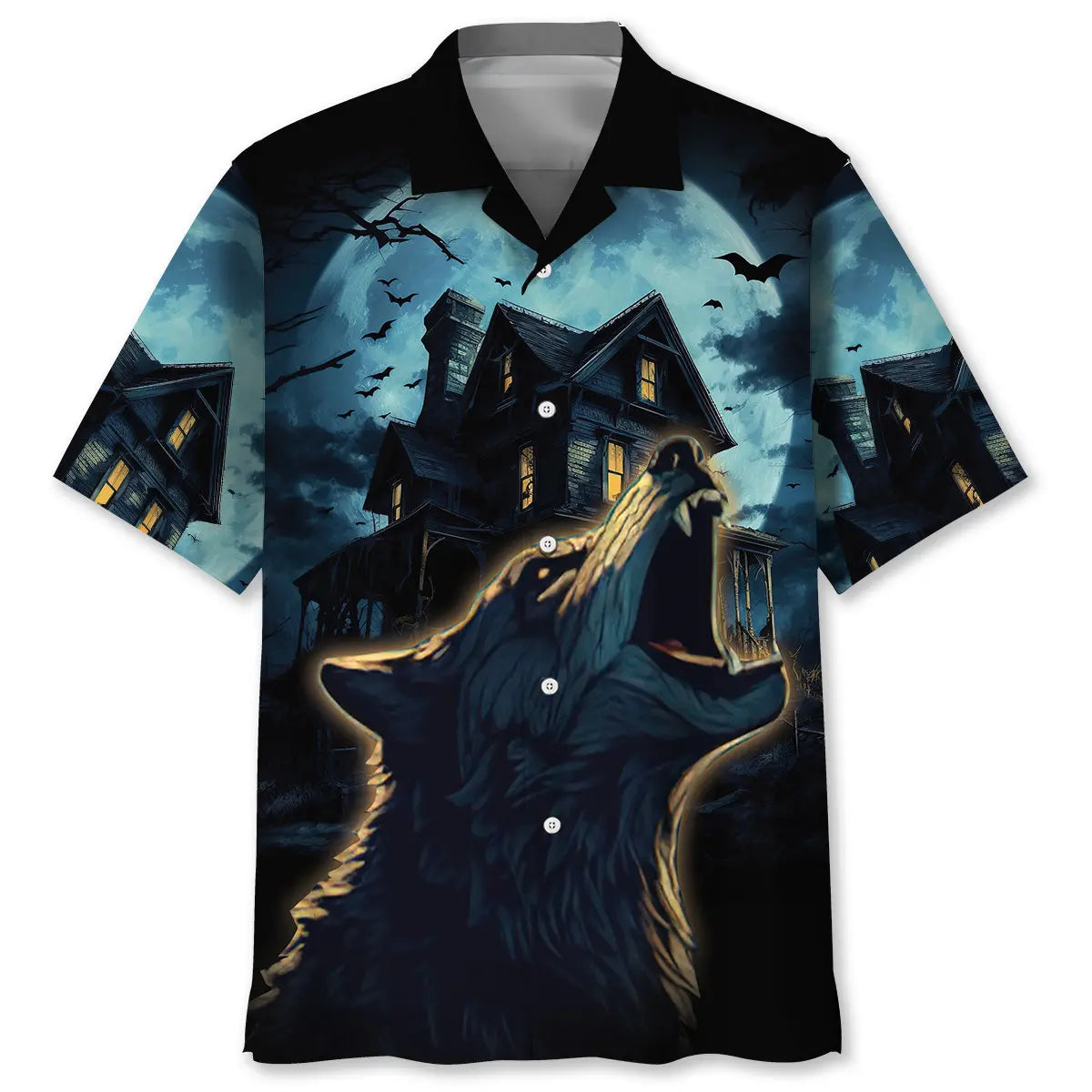 Spooky Wolf Moon Hawaiian Shirt For Resort Trips, Coastal Parties, And Warm Weather Style