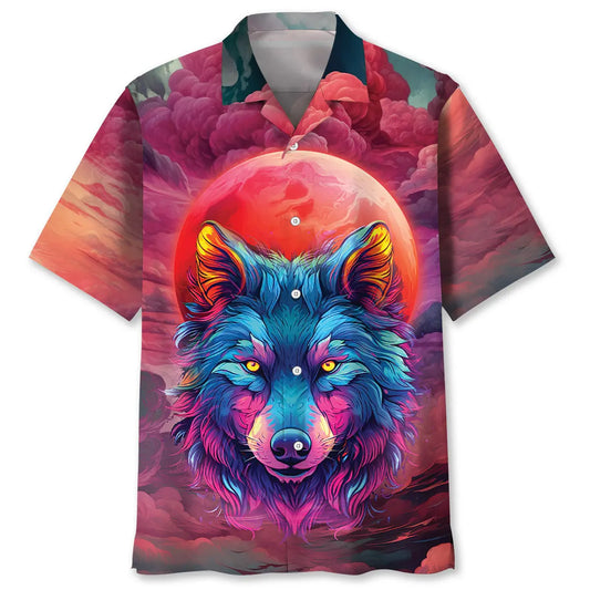 Wolf Moon Hawaiian Shirt For Summer Vacation, Beach Travel, And Casual Wear
