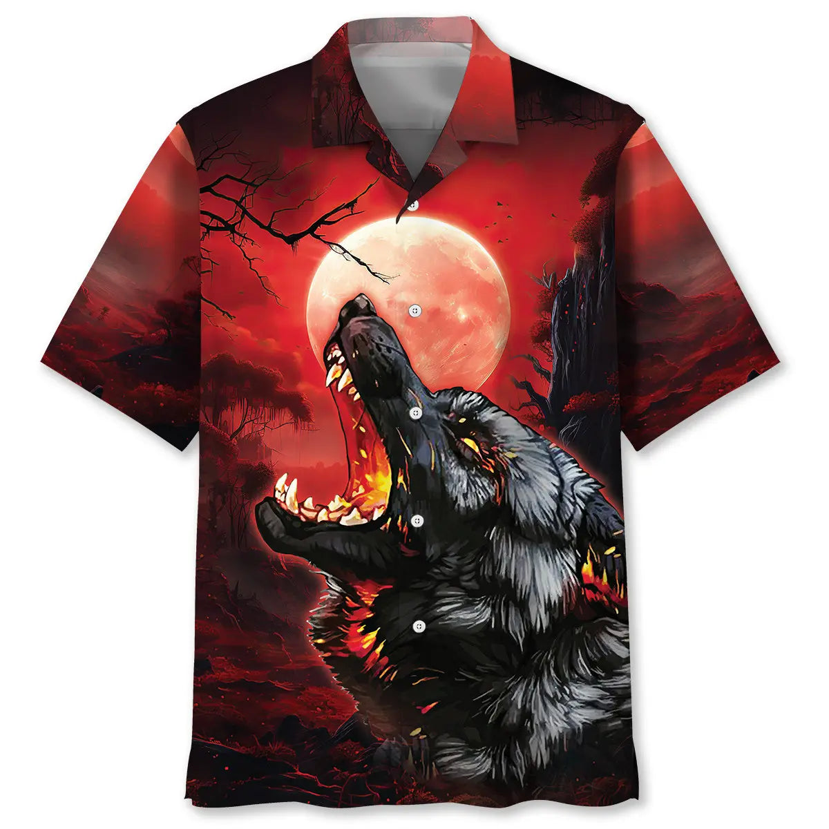 Wolf Red Moon Hawaiian Shirt For Nature Fans, Resort Trips, And Comfortable Warm Weather Wear