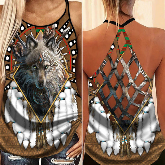 Native Wolf Dreamcatcher Hollow Tank Top For Yoga Workouts And Festival Wear