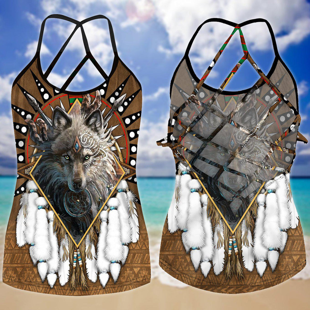 Native Wolf Dreamcatcher Hollow Tank Top For Yoga Workouts And Festival Wear