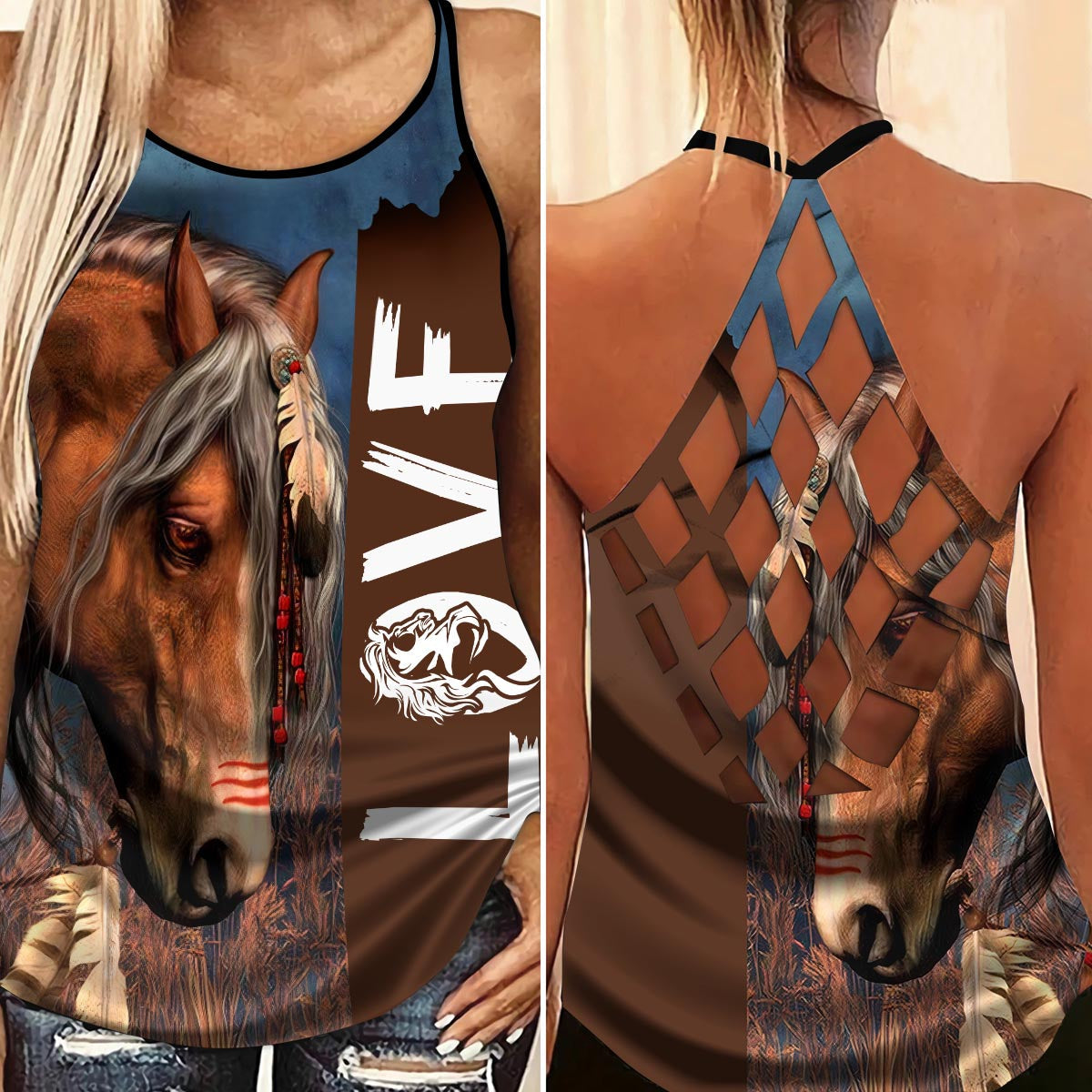 Horses Love And Life Hollow Tank Top For Yoga Sessions And Daily Outfits