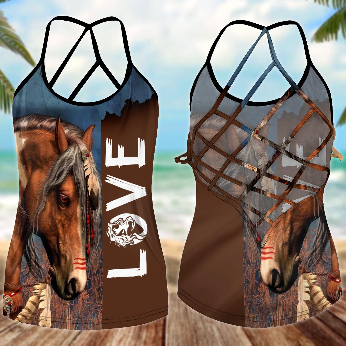 Horses Love And Life Hollow Tank Top For Yoga Sessions And Daily Outfits