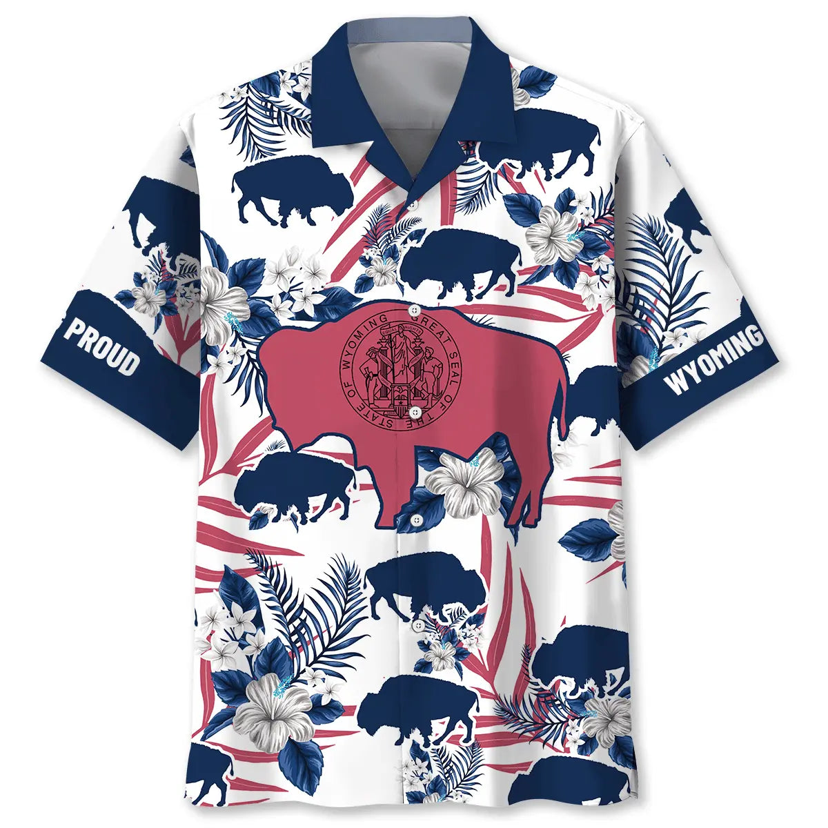 Wyoming Proud Bison Hawaiian Shirt For Tropical Holiday, Island Getaway, And Casual Outdoor Style