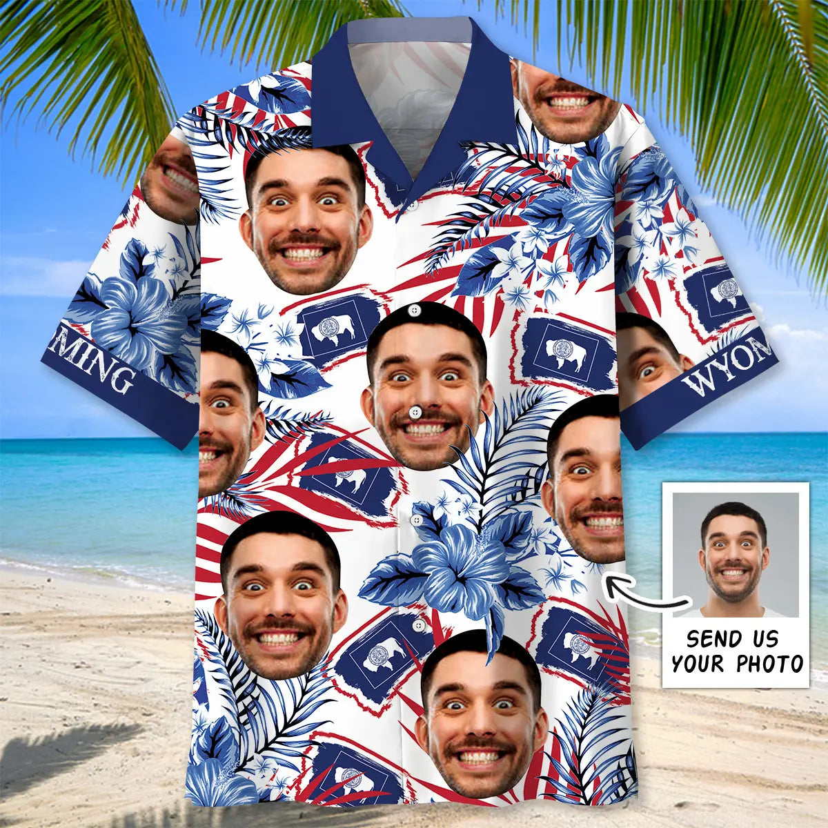 Wyoming Heritage Personalized Photo Face Hawaiian Shirt For Tropical Holidays, Outdoor Gatherings, And Everyday Comfort