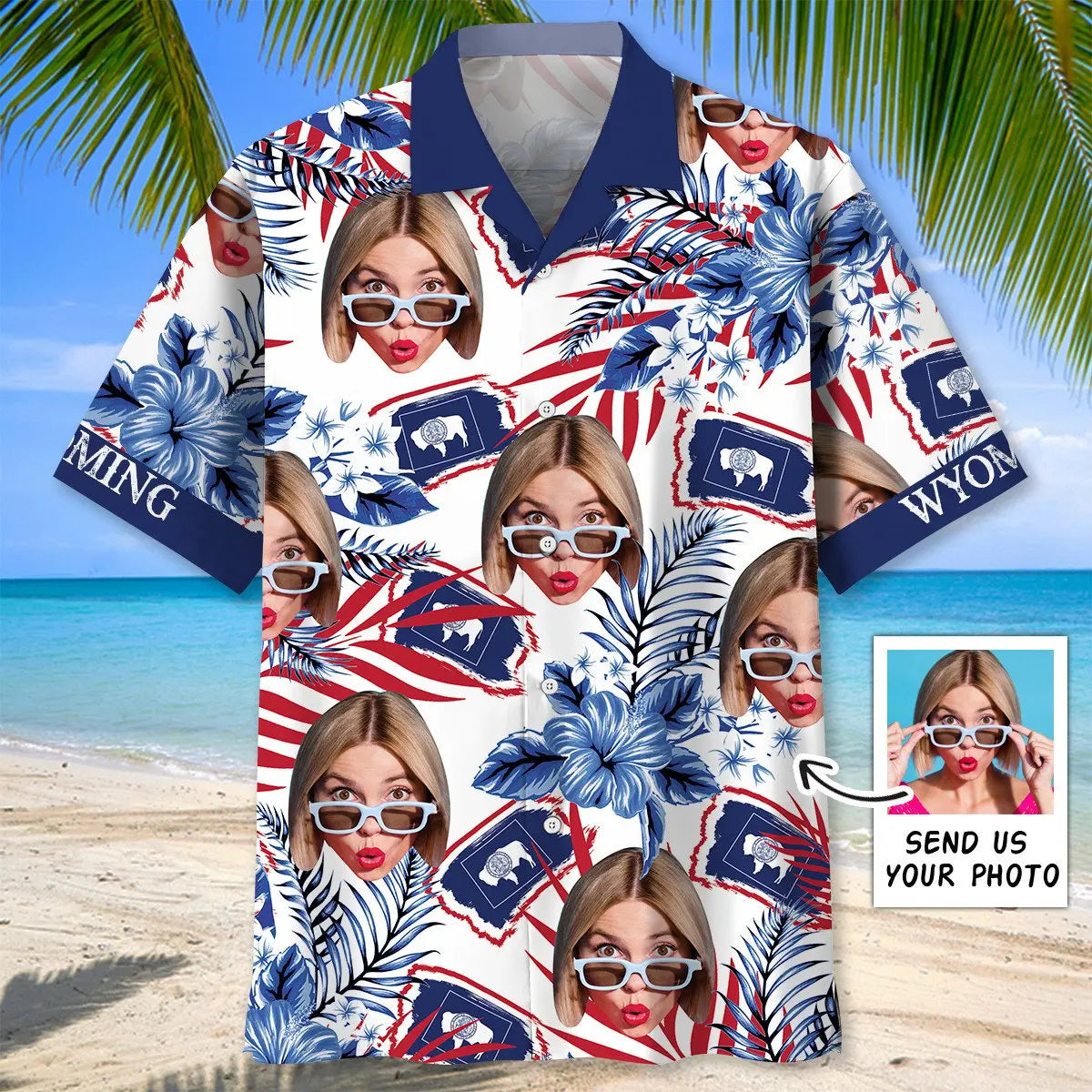 Wyoming Heritage Personalized Photo Face Hawaiian Shirt For Tropical Holidays, Outdoor Gatherings, And Everyday Comfort